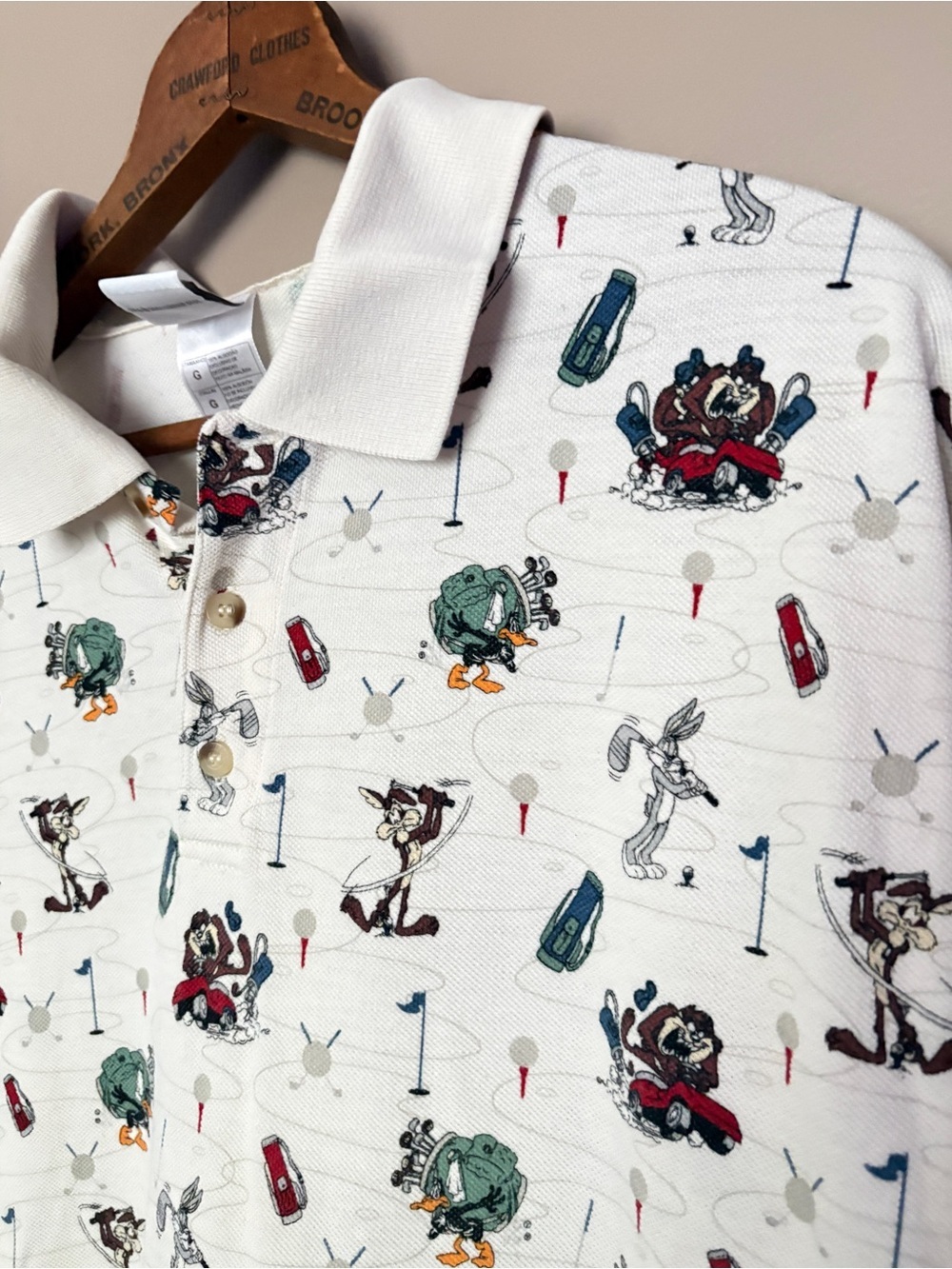 vintage 90s Warner Brothers Looney Toons golf pique polo shirt Bugs Taz sz L EUC